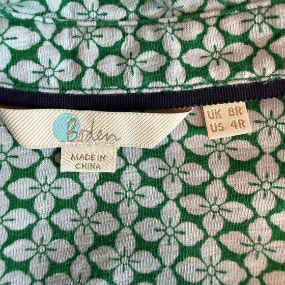 Boden Green White Geometric Floral Cotton Jersey Shirt Dress Tie Waist US 4R - Picture 5 of 11